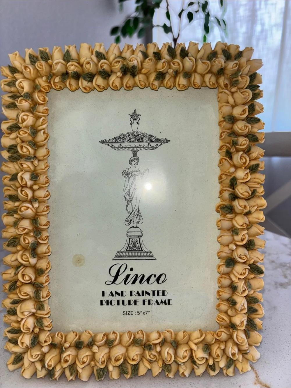 Vintage Yellow Rose Hand-Painted Picture Frame